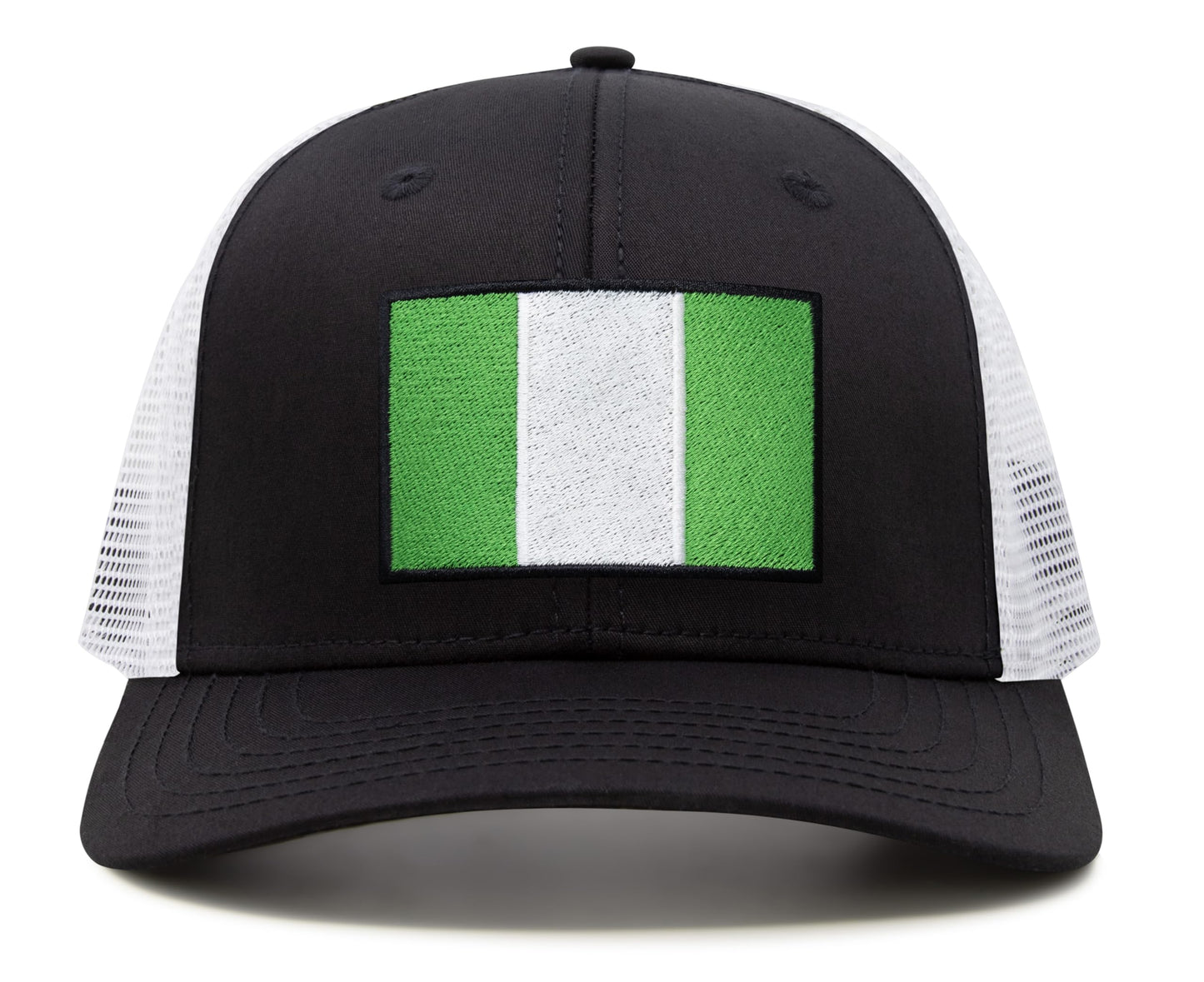 International Tie Country Hat for Men and Women, Adjustable Snapback Trucker Baseball Cap with Embroidered Patch (Nigeria, Black White) - International Tie