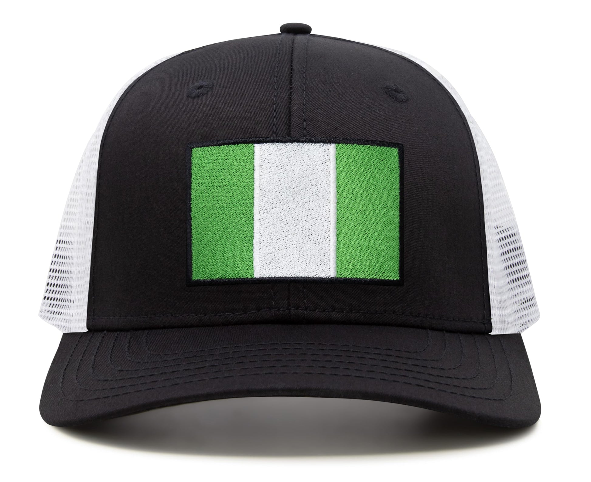 International Tie Country Hat for Men and Women, Adjustable Snapback Trucker Baseball Cap with Embroidered Patch (Nigeria, Black White) - International Tie