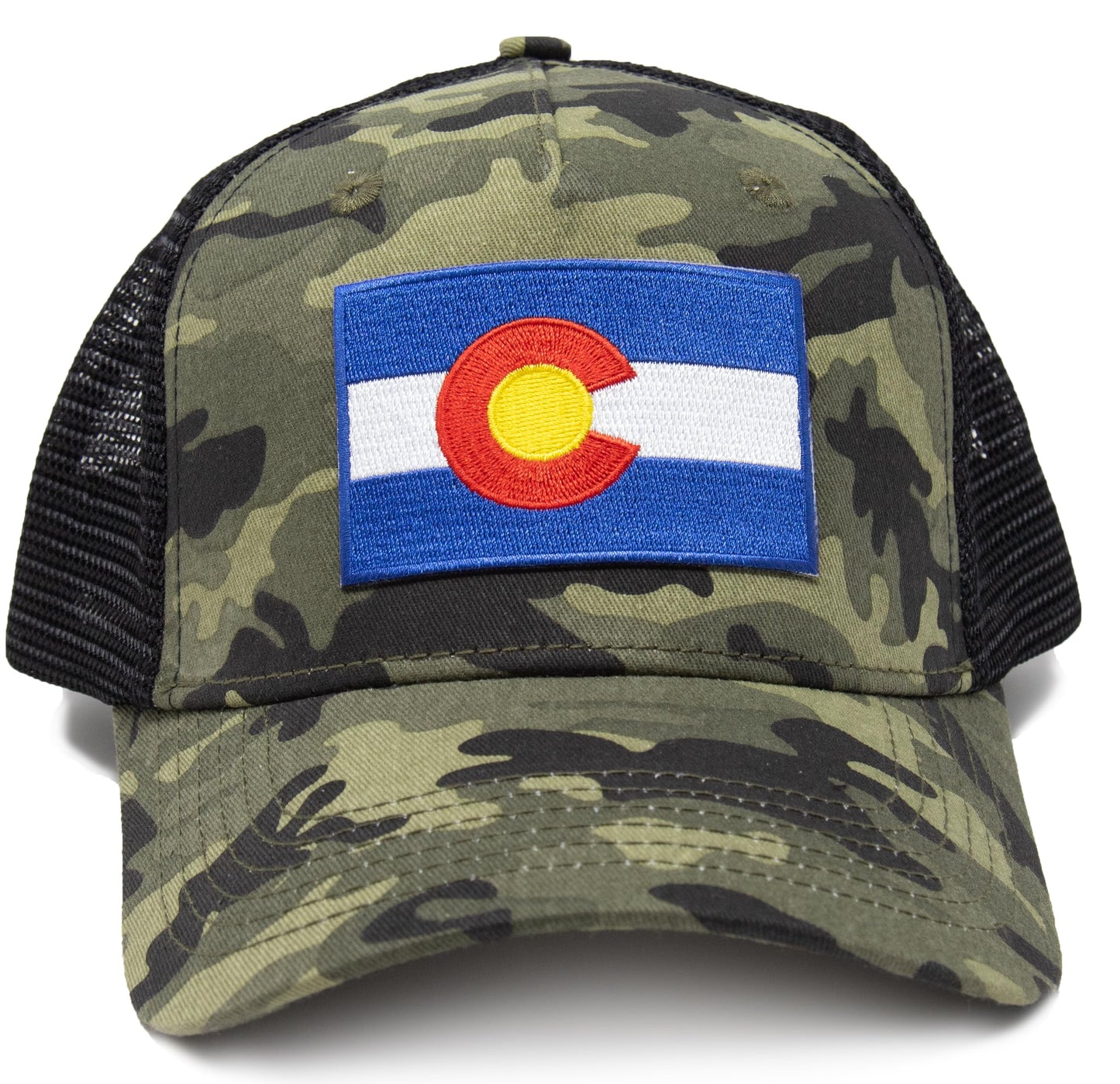 Colorado Flag Trucker Baseball Snapback Hat (Camouflage) - International Tie
