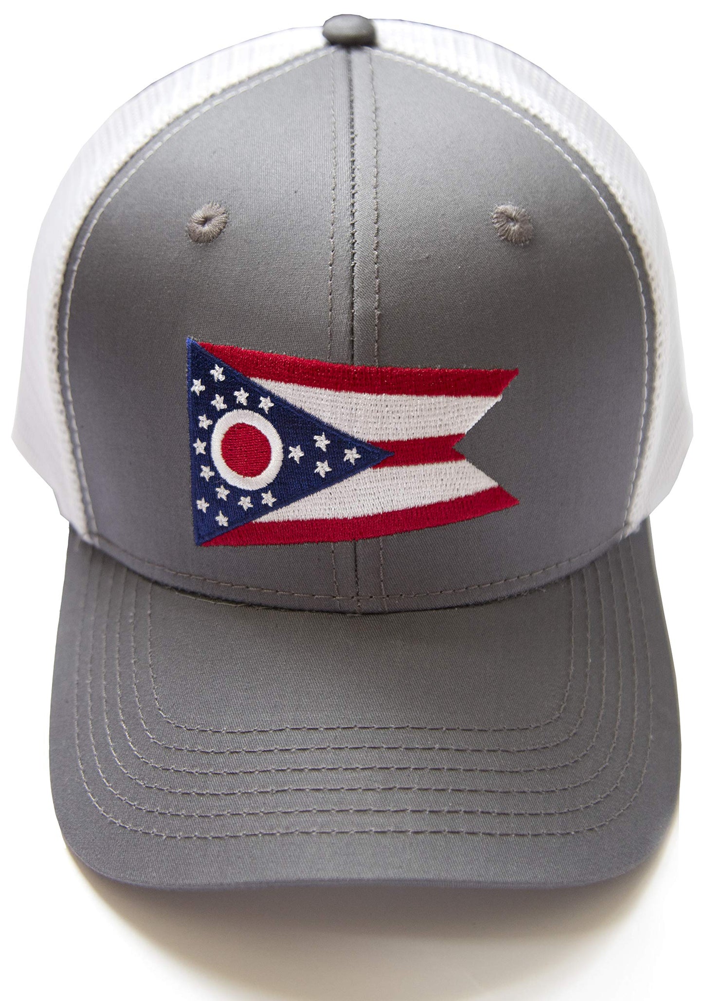 International Tie Ohio State Flag Hat for Men and Women - Snapback Trucker Baseball Cap 
(Grey White)
