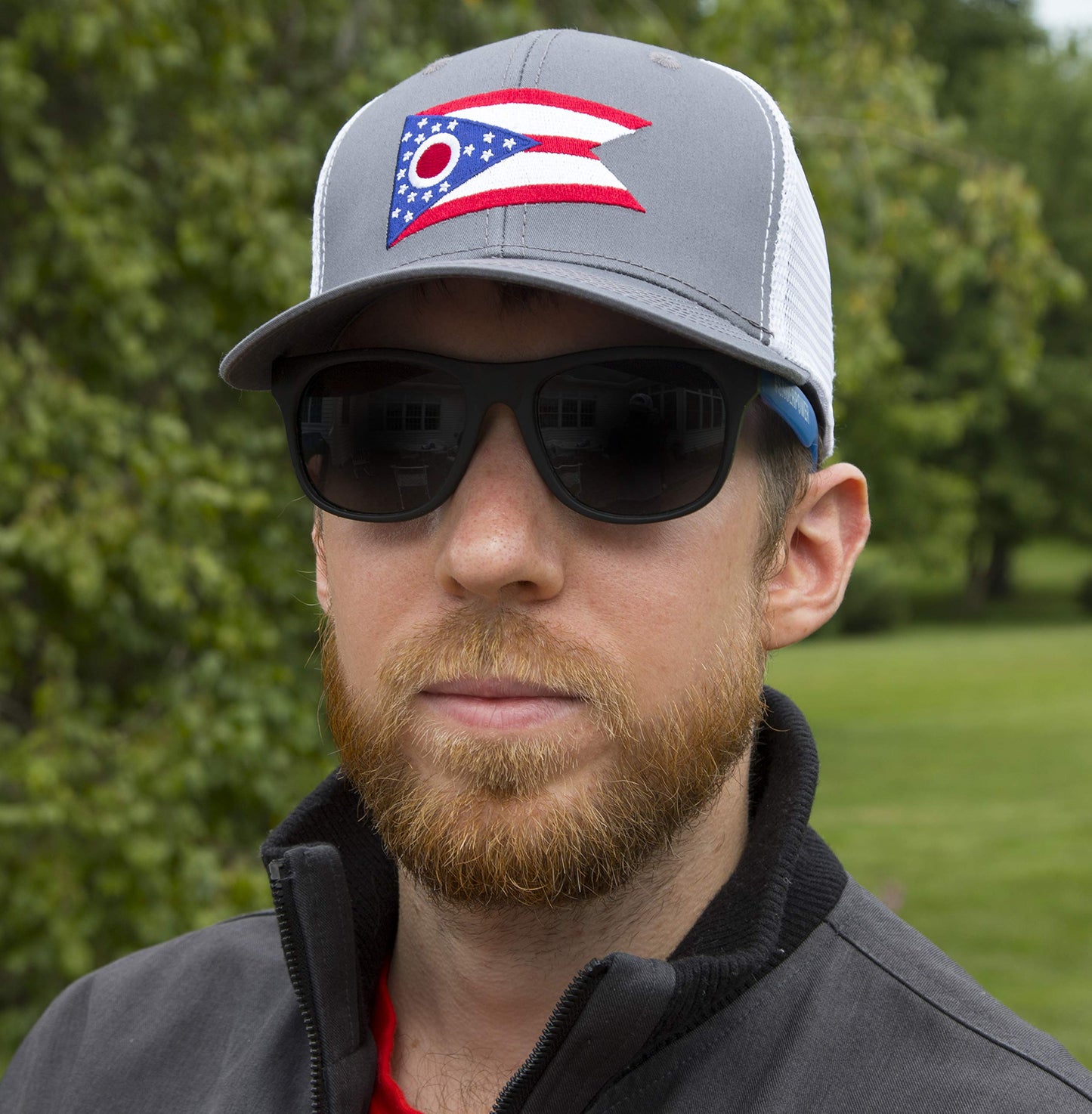 International Tie Ohio State Flag Hat for Men and Women - Snapback Trucker Baseball Cap 
(Grey White)