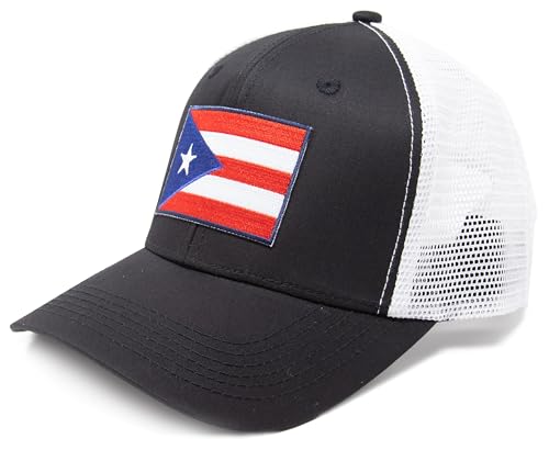 Puerto Rico Flag Snapback Trucker Baseball Hat (Black White) - International Tie