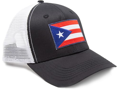 Puerto Rico Flag Snapback Trucker Baseball Hat (Black White) - International Tie