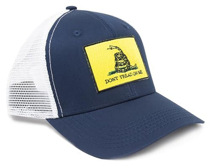 Gadsden Flag Trucker Baseball Snapback Hat (Navy White) - International Tie