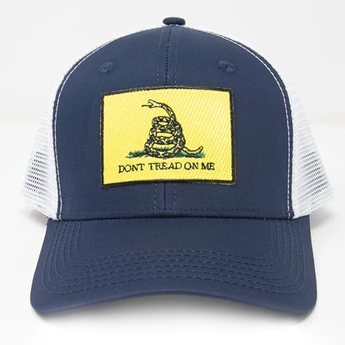 Gadsden Flag Trucker Baseball Snapback Hat (Navy White) - International Tie