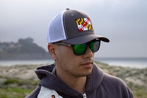 Maryland Flag Trucker Baseball Snapback Hat (Grey Black) - International Tie