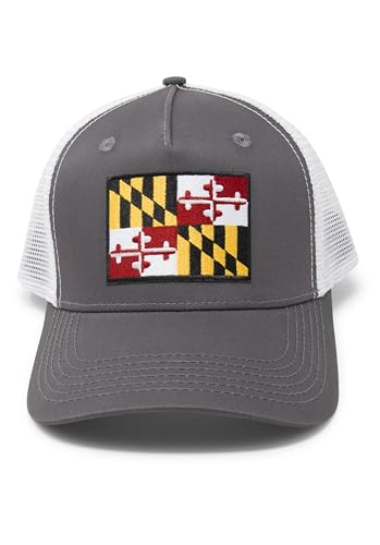 Maryland Flag Trucker Baseball Snapback Hat (Grey Black) - International Tie