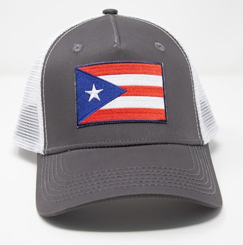 Puerto Rico Flag Snapback Trucker Baseball Hat (Grey White) - International Tie