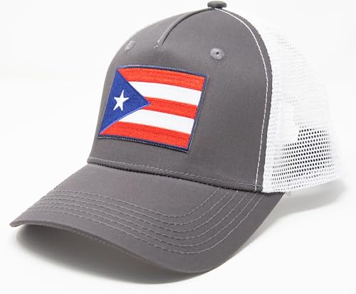 Puerto Rico Flag Snapback Trucker Baseball Hat (Grey White) - International Tie