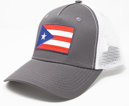 Puerto Rico Flag Snapback Trucker Baseball Hat (Grey White) - International Tie