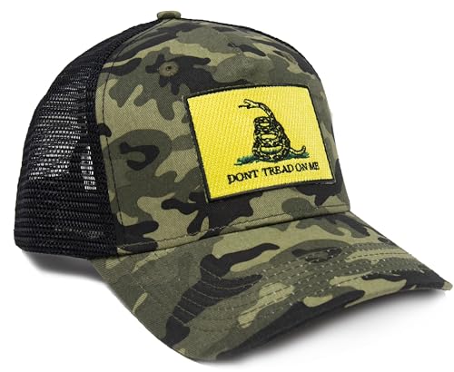 Gadsden Flag Trucker Baseball Snapback Hat (Camouflage) - International Tie