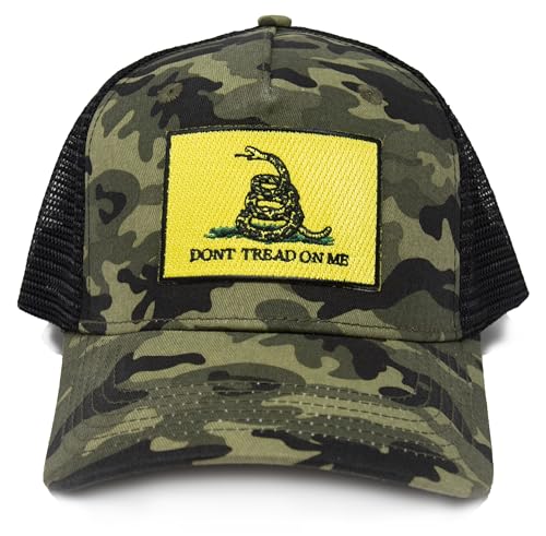 Gadsden Flag Trucker Baseball Snapback Hat (Camouflage) - International Tie