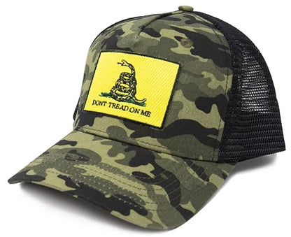 Gadsden Flag Trucker Baseball Snapback Hat (Camouflage) - International Tie