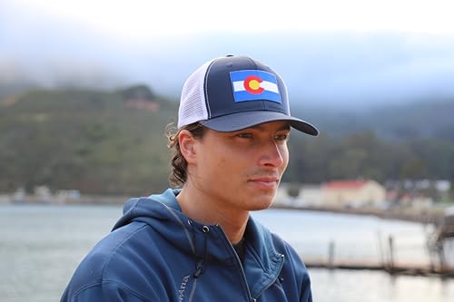 Colorado Flag Trucker Baseball Snapback Hat (Navy White) - International Tie