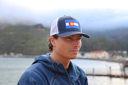 Colorado Flag Trucker Baseball Snapback Hat (Navy White) - International Tie