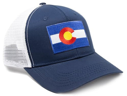 Colorado Flag Trucker Baseball Snapback Hat (Navy White) - International Tie