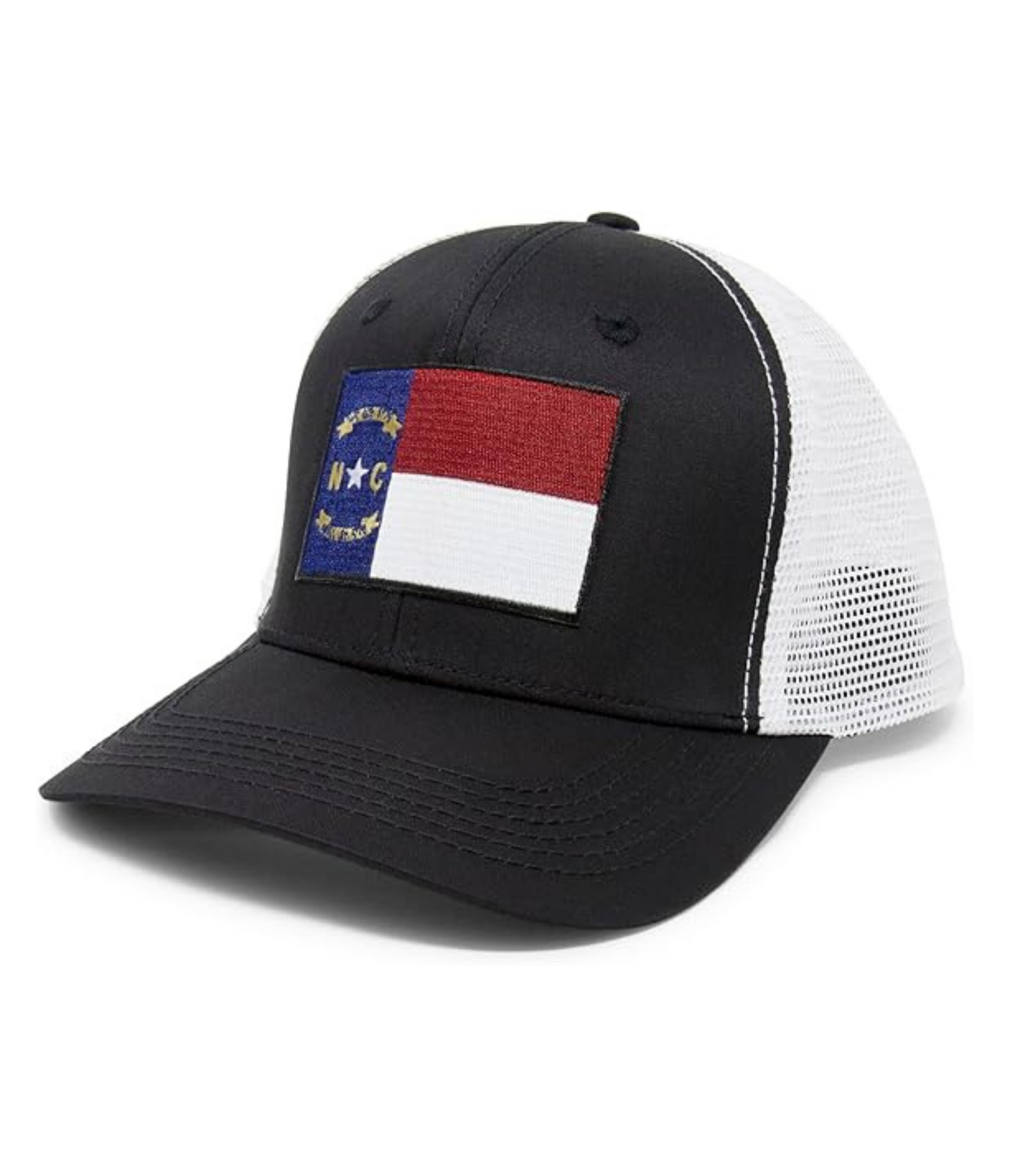 International Tie State Hat for Men and Women, Adjustable Snapback Trucker Baseball Cap with Embroidered Patch (North Carolina, Black White)