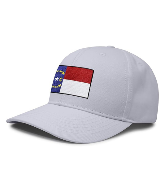International Tie State Hat for Men and Women, Adjustable Snapback Trucker Baseball Cap with Embroidered Patch (North Carolina, All White)