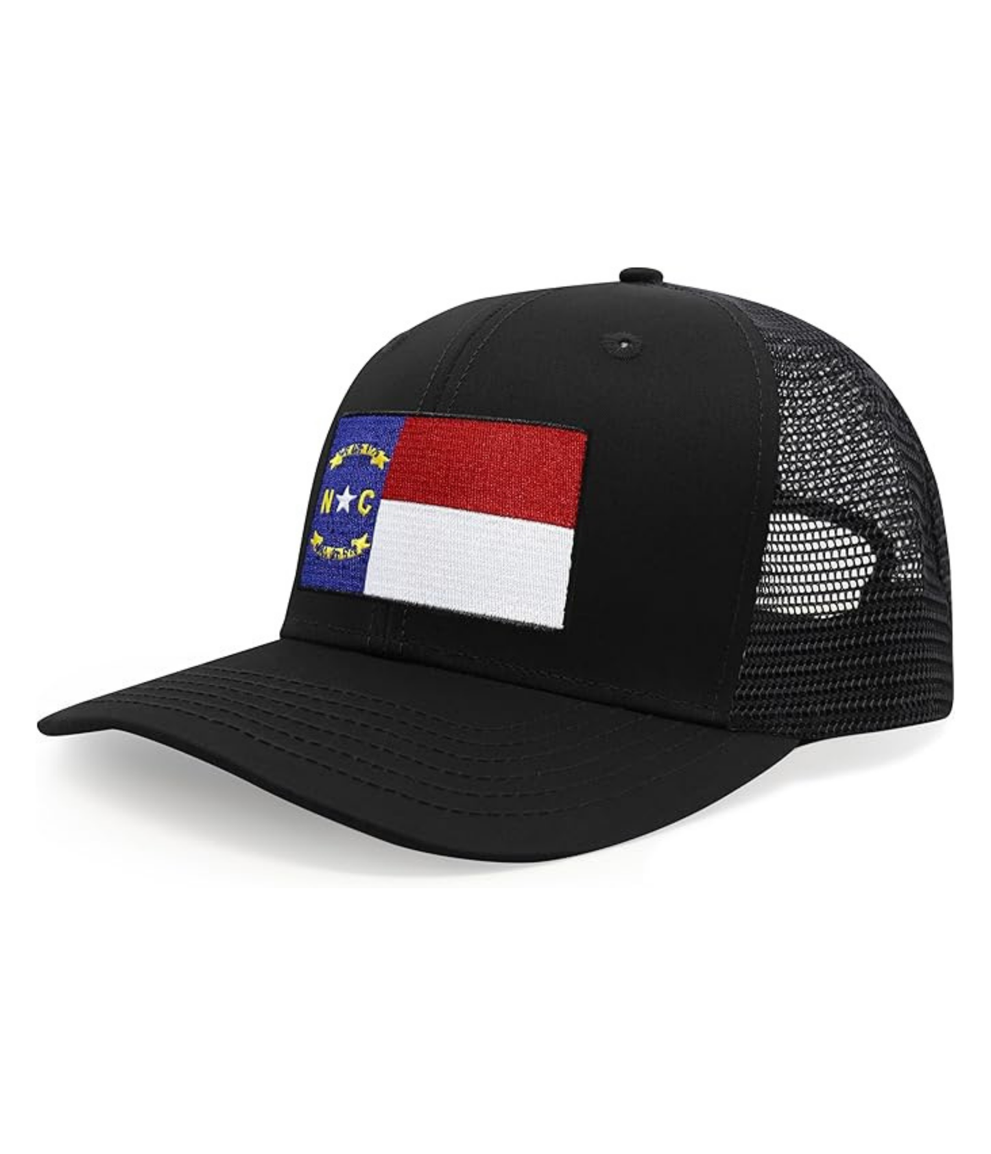 International Tie State Hat for Men and Women, Adjustable Snapback Trucker Baseball Cap with Embroidered Patch (North Carolina, All Black)
