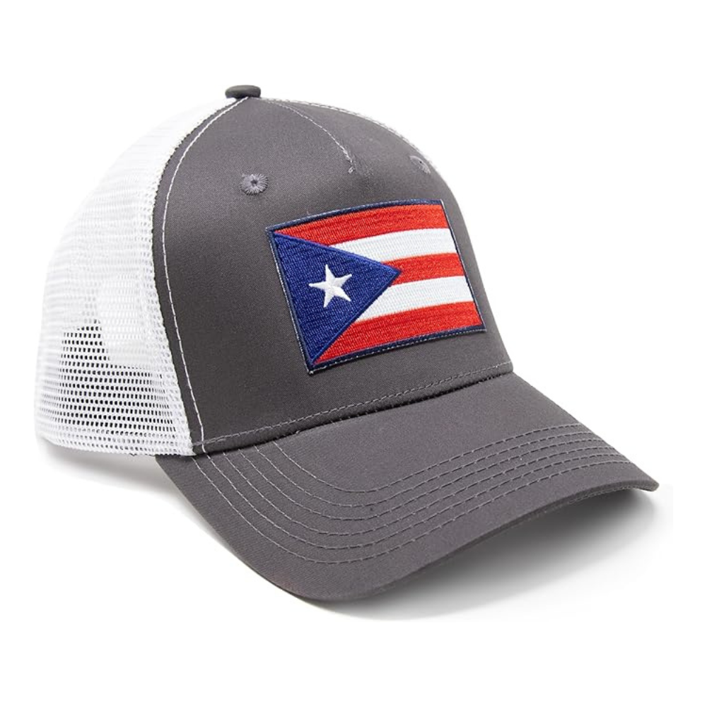 Puerto Rico Flag Snapback Trucker Baseball Hat (Grey White) - International Tie