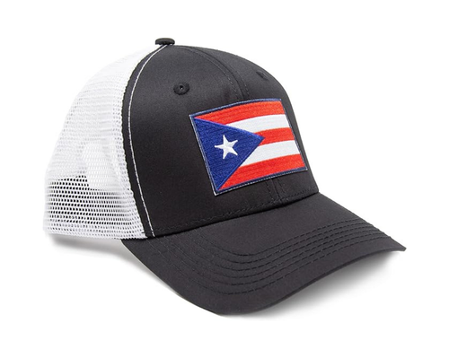 Puerto Rico Flag Snapback Trucker Baseball Hat (Black White) - International Tie