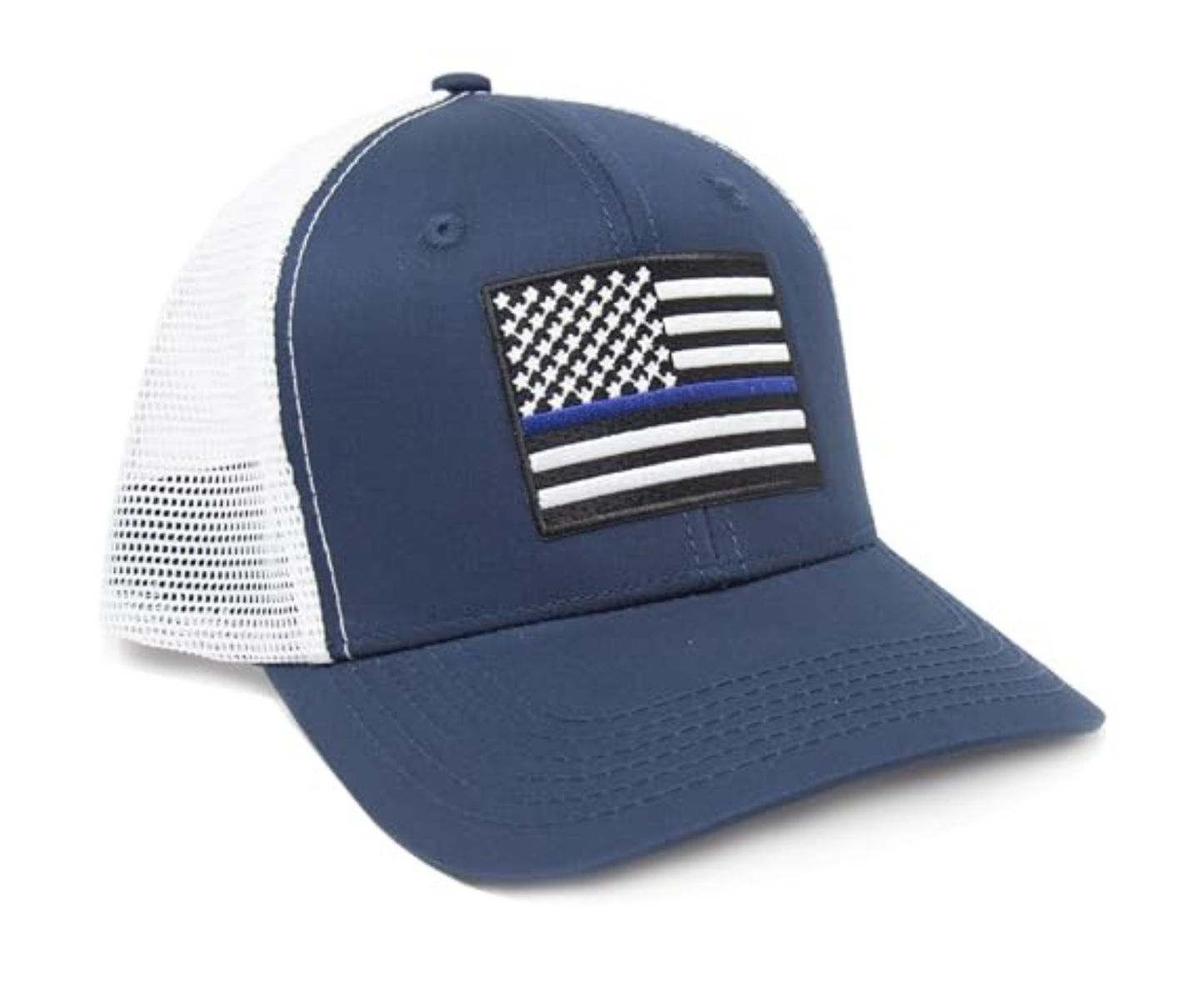 Thin Blue Line Flag Trucker Baseball Snapback Hat (Navy White) - International Tie - International Tie