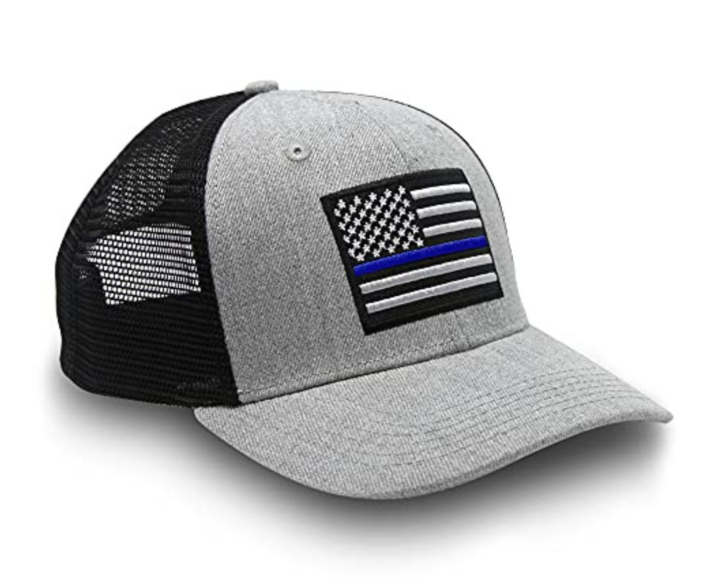 Thin Blue Line Flag Trucker Baseball Snapback Hat (Grey Black) - International Tie - International Tie