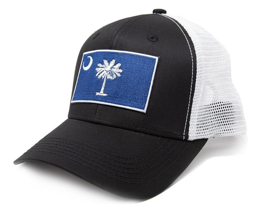 International Tie State Hat for Men and Women, Adjustable Snapback Trucker Baseball Cap with Embroidered Patch (South Carolina, Black White) - International Tie