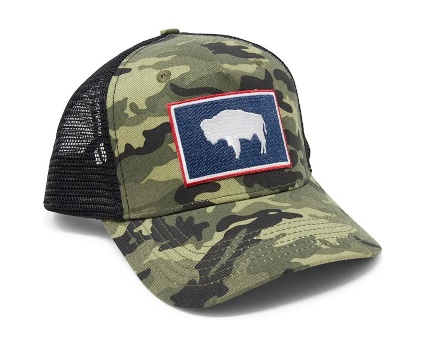 International Tie State Hat for Men and Women, Adjustable Snapback Trucker Baseball Cap with Embroidered Patch (Wyoming, Camouflage)