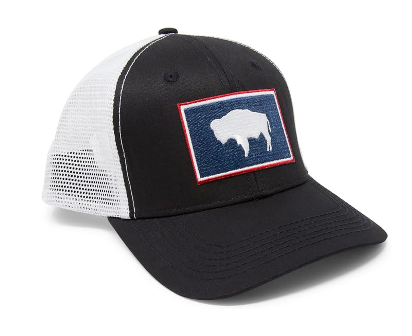 International Tie State Hat for Men and Women, Adjustable Snapback Trucker Baseball Cap with Embroidered Patch(Wyoming, Black White)