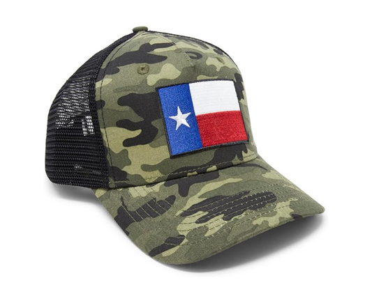 Texas Flag Trucker Baseball Snapback Hat (Camouflage) - International Tie
