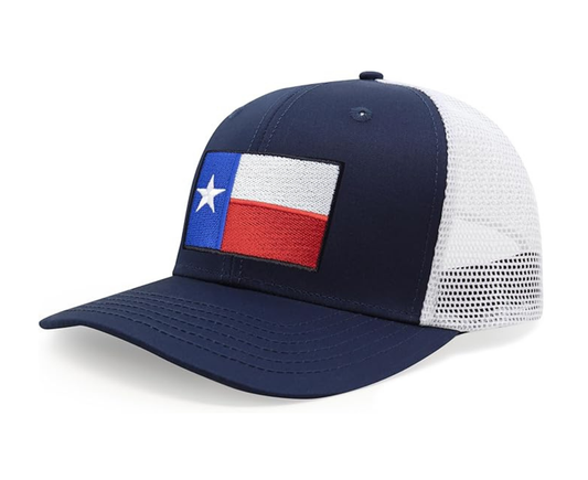 Texas Flag Trucker Baseball Snapback Hat (Navy White) - International Tie