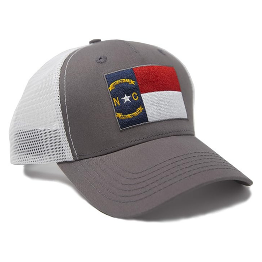 International Tie State Hat for Men and Women, Adjustable Snapback Trucker Baseball Cap with Embroidered Patch (North Carolina, Grey White)