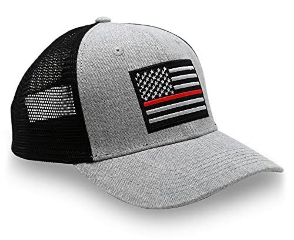 Thin Red Line American Flag Snapback Trucker | Grey Black