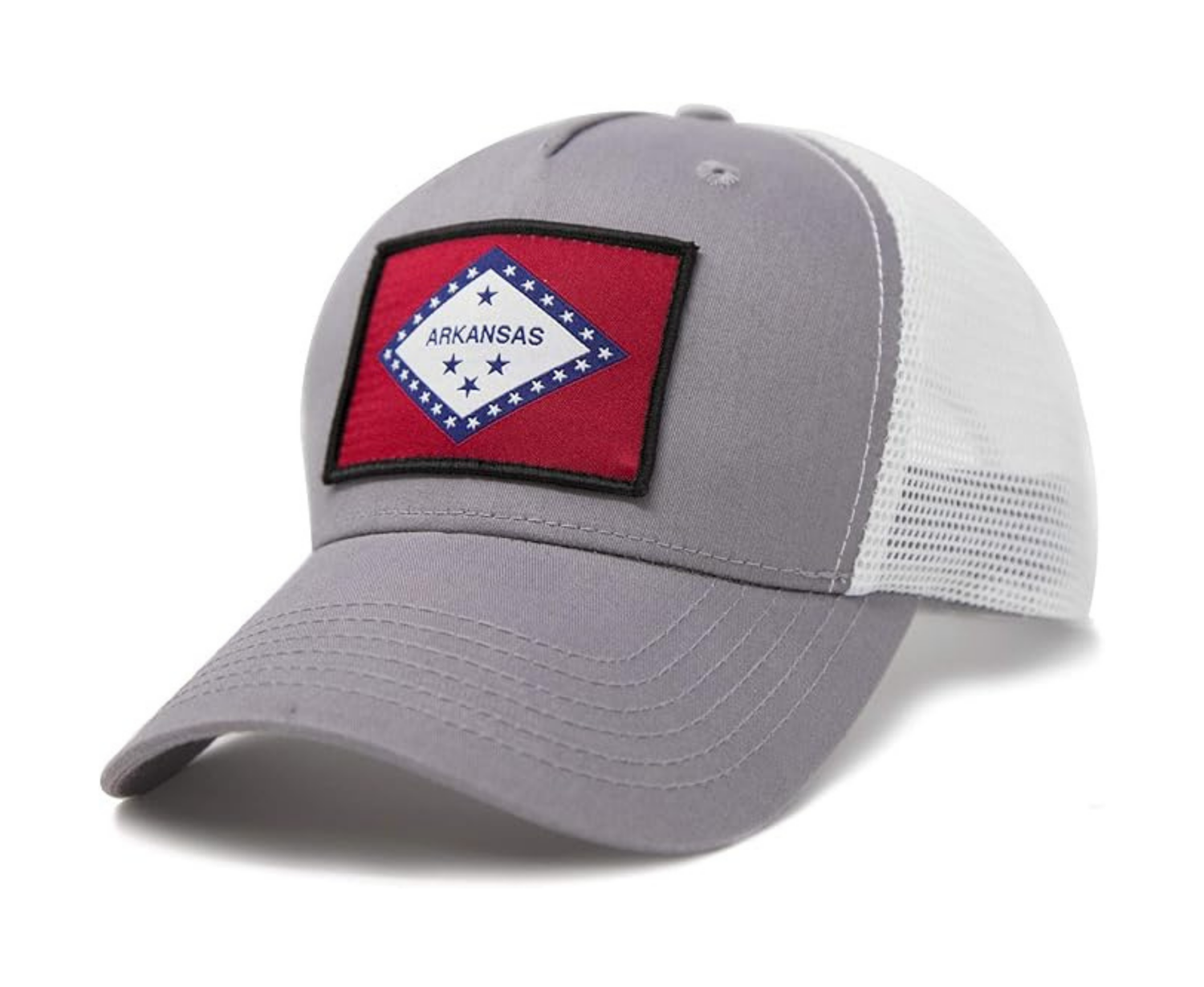 International Tie State Hat for Men and Women, Adjustable Snapback Trucker Baseball Cap with Embroidered Patch (Arkansas, Grey White) - International Tie