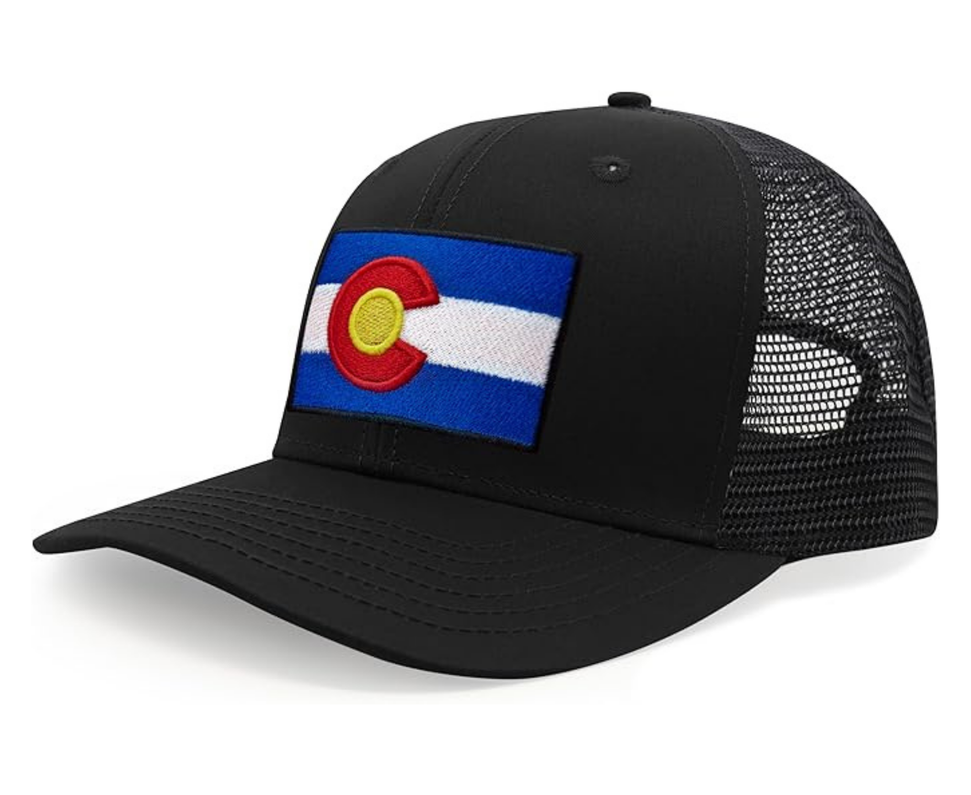 International Tie State Hat for Men and Women, Adjustable Snapback Trucker Baseball Cap with Embroidered Patch (Colorado, All Black) - International Tie