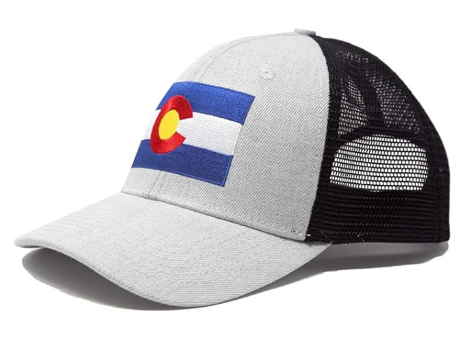 International Tie State Hat for Men and Women, Adjustable Snapback Trucker Baseball Cap with Embroidered Patch (Colorado, Grey Black)