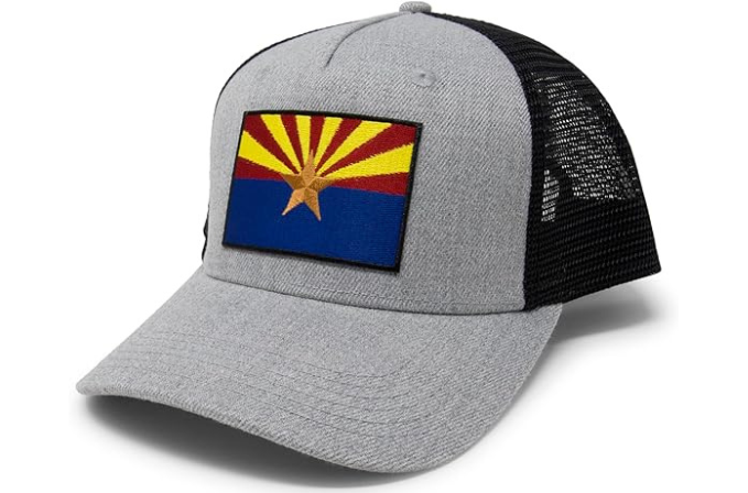 International Tie State Hat for Men and Women, Adjustable Snapback Trucker Baseball Cap with Embroidered Patch (Arizona, Grey Black)