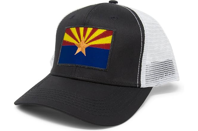 International Tie State Hat for Men and Women, Adjustable Snapback Trucker Baseball Cap with Embroidered Patch (Arizona, Black White)