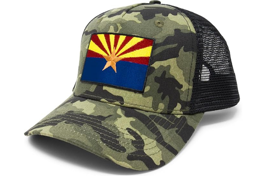 International Tie State Hat for Men and Women, Adjustable Snapback Trucker Baseball Cap with Embroidered Patch (Arizona, Camouflage)