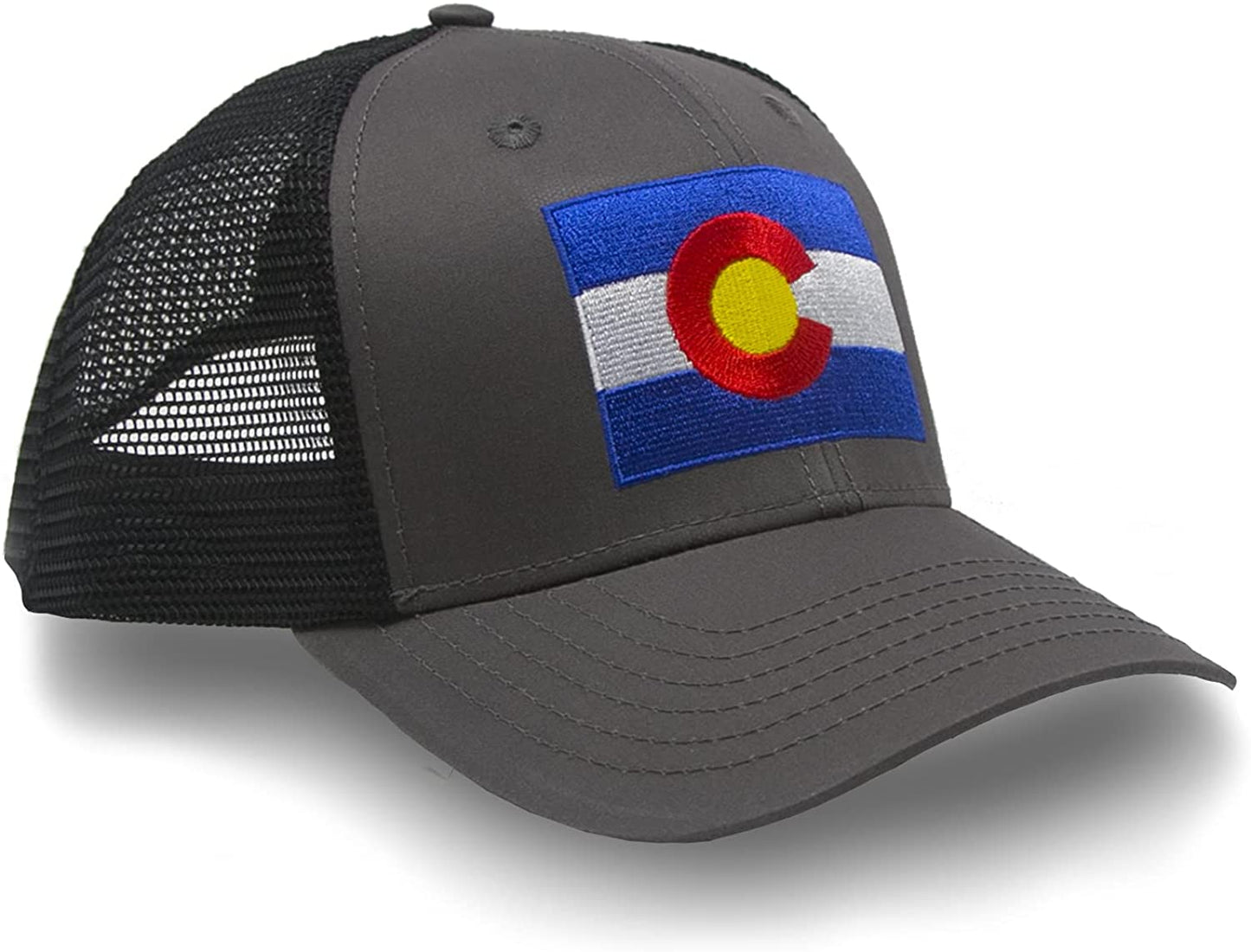 Colorado Flag Trucker Baseball Snapback Hat (Black) - International Tie