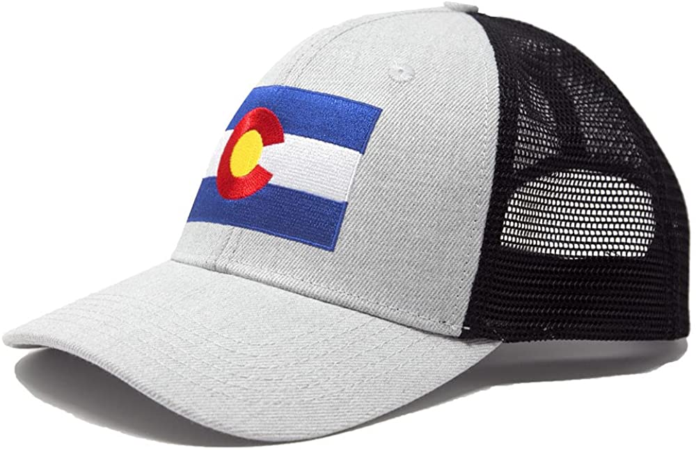 Colorado Flag Trucker Baseball Snapback Hat (Grey Black) - International Tie