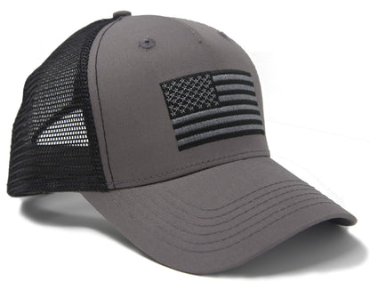 Black & Grey American Flag Trucker Hat 