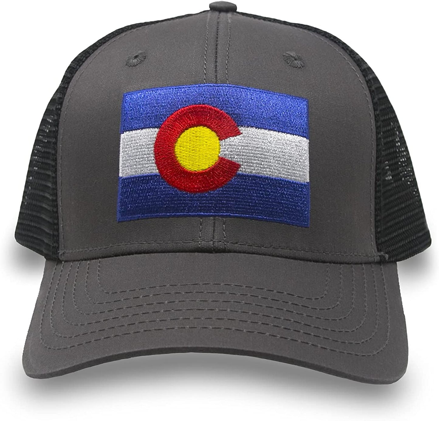 Colorado Flag Trucker Baseball Snapback Hat (Black) - International Tie