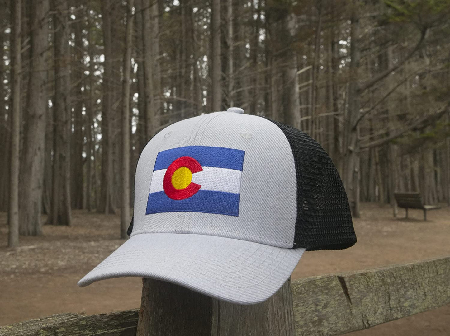 Colorado Flag Trucker Baseball Snapback Hat (Grey Black) - International Tie