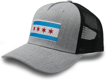 Chicago Flag Trucker Baseball Snapback Hat (Grey Black) - International Tie